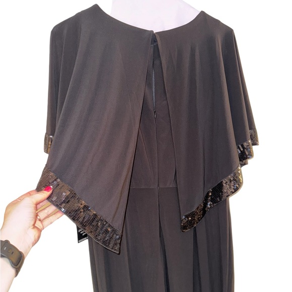 Women’s Boston Proper Black Jumpsuit With Attached Cape/Flutter Top With Sequins - Picture 10 of 14